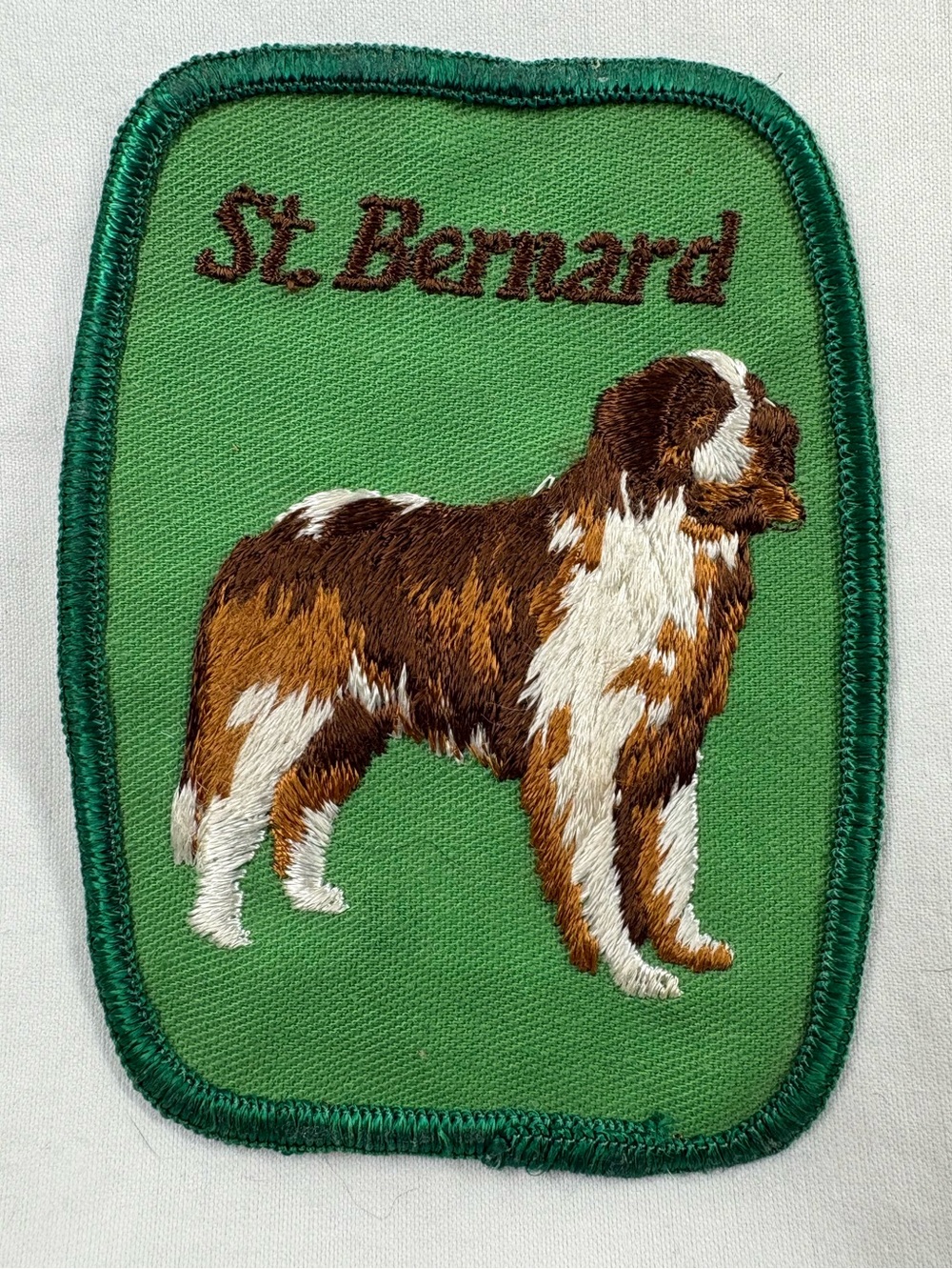 Vintage St Bernard Dog Embroidered Sew On Patch Green Brown
